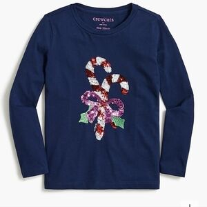 Girls' long-sleeve sequin peppermint bouquet holiday shirt. Sz L Crewcuts NWT